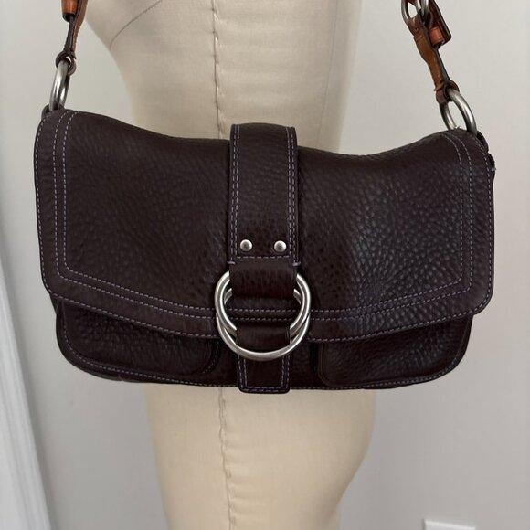 Vintage Coach CHELSEA Brown Pebbled Leather Shoulder Handbag Flap - Picture 2 of 11